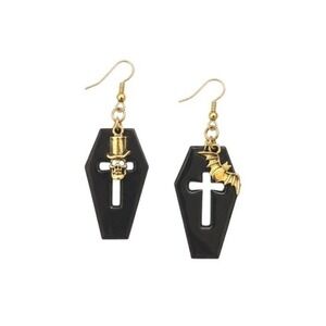 Handmade Black Coffin Earrings Skull Bat Cross Goth Halloween Resin OOAK